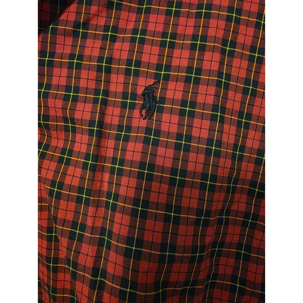 Ralph Lauren Mens Classic Fit Plaid Button Down Shirt Red Black 16.5 34-35